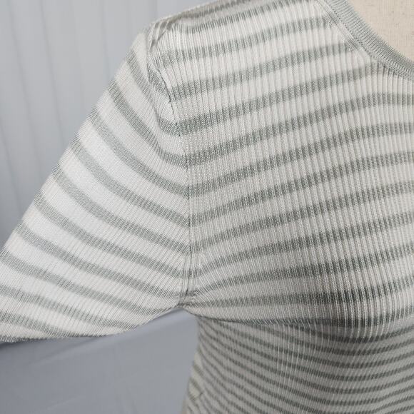 Madewell Micro-Rib Sweater Tee in Monument Short Sleeve Stripes Size Medium - Picture 6 of 11